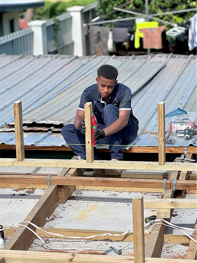 Checking levels on a roof