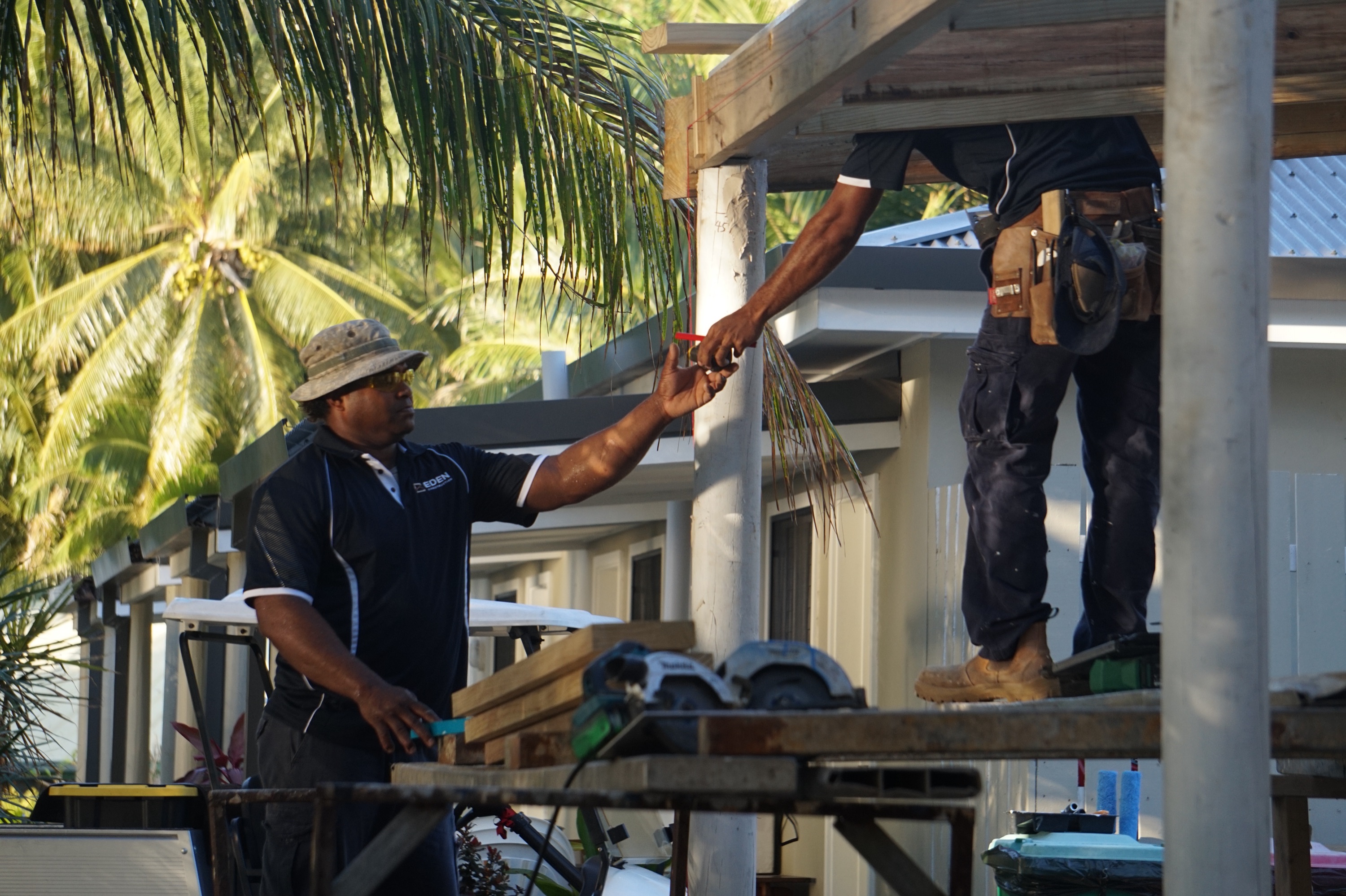 The Eden crew framing a verandah