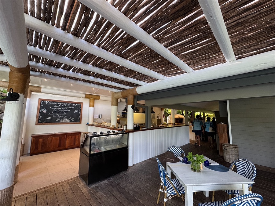 Café fit-out under a battened ceiling
