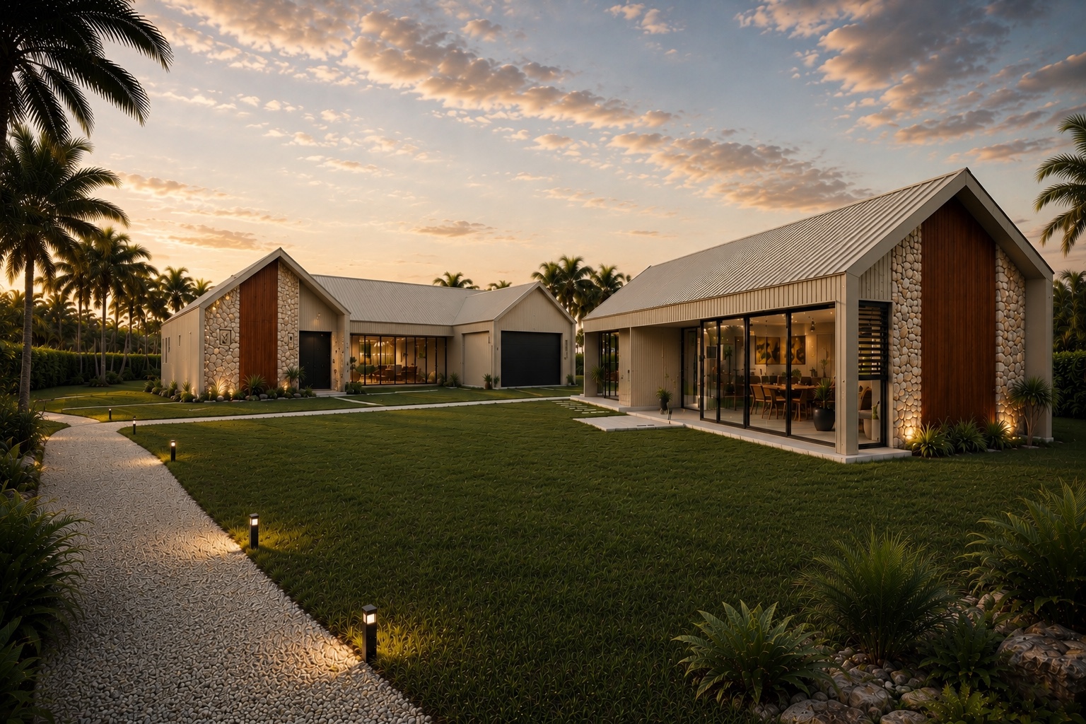 Eden show home render with garden path at dusk